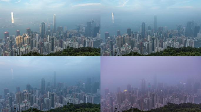 香港太平山拍摄维多利亚港4K日转夜延时