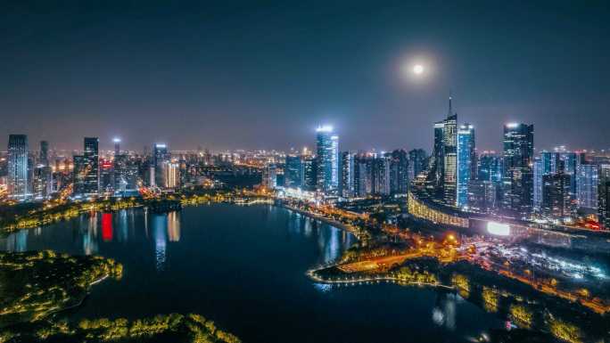 合肥航拍夜景月光城市延时