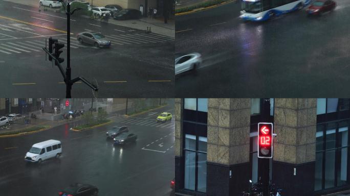 夏天暴雨城市车流