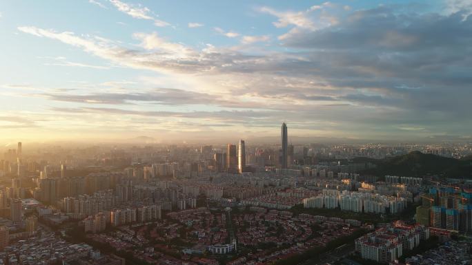 原创4K东莞市市中心蔚蓝天空航拍空镜