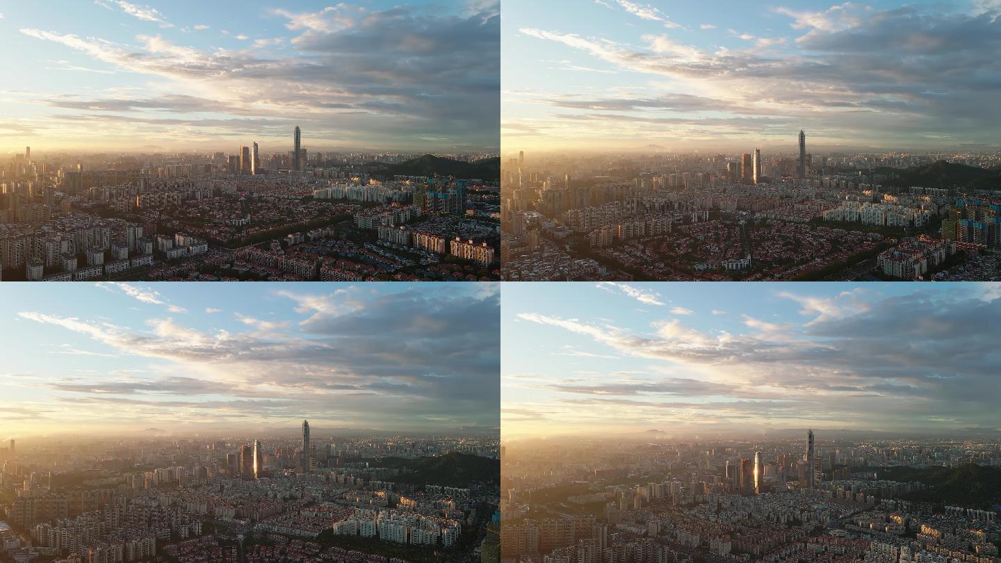 原创4K东莞市市中心蔚蓝天空航拍空镜