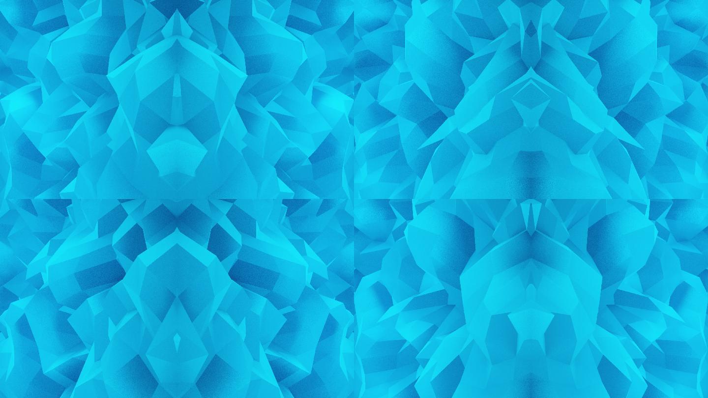 【4K时尚背景】蓝色几何万花镜像抽象背景