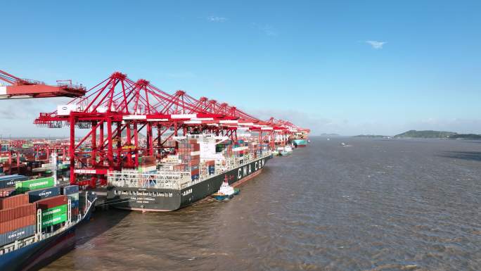 上海洋山港码头货轮装卸货