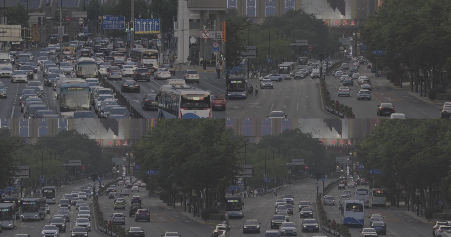 城市上海傍晚交通车流