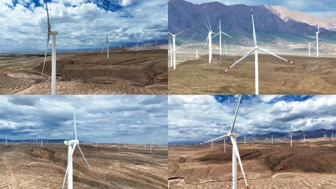 航拍青海柴达木茶卡风力发电风车清洁能源