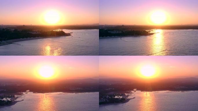 夕阳下的北戴河鸽子窝航拍