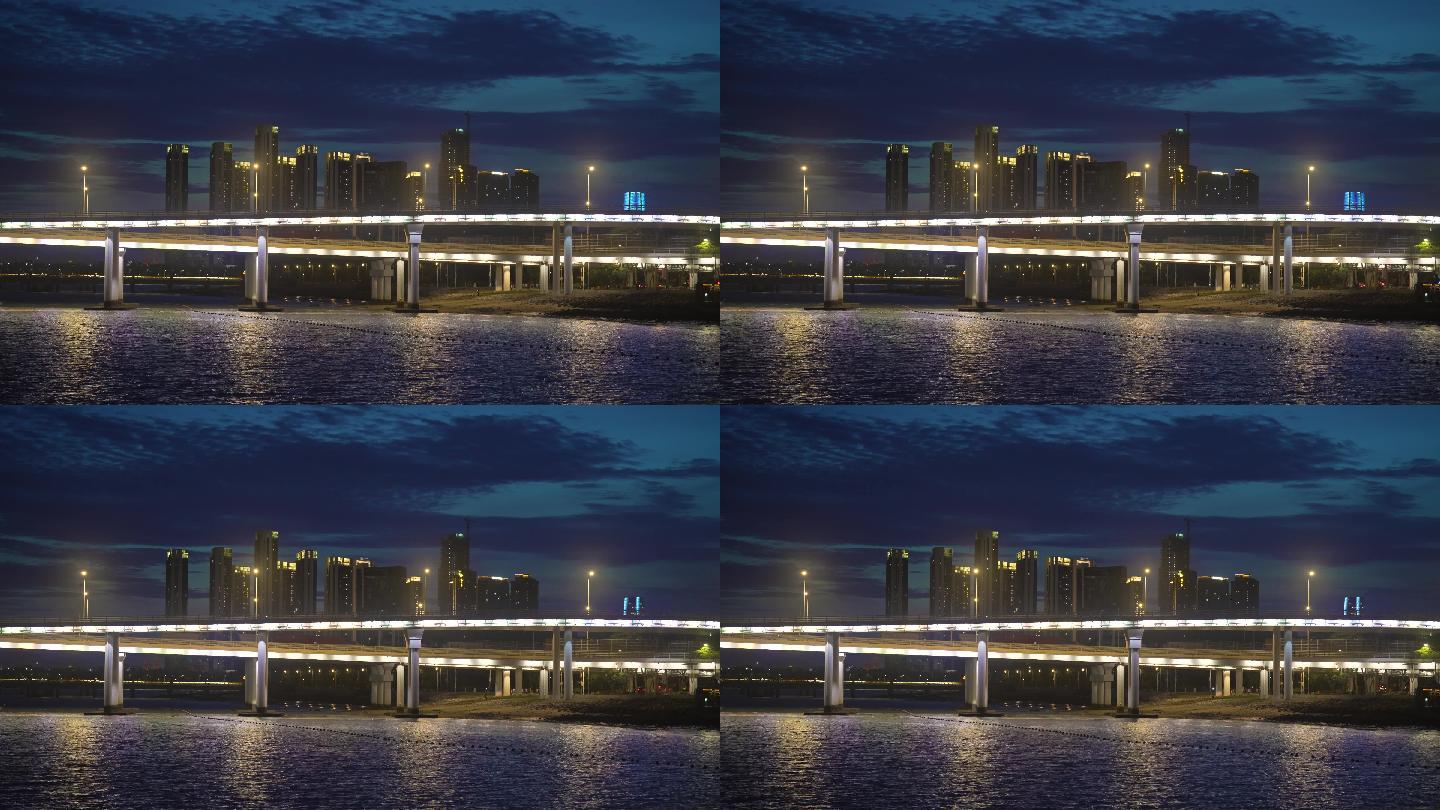 4k深圳湾大桥 城市夜景黑柔滤镜 温馨