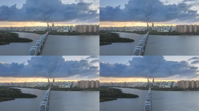 海口琼州大桥日落无人机延时摄影作品