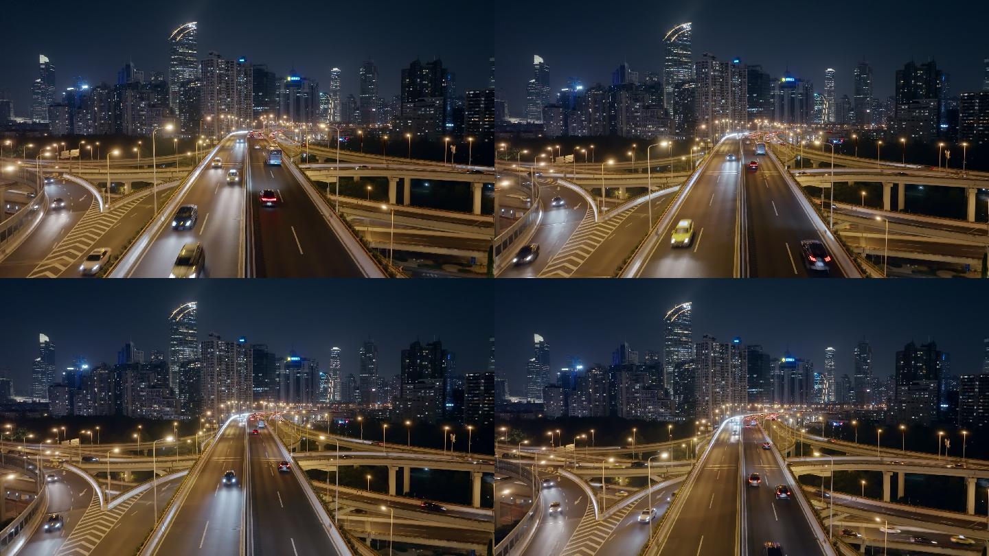 上海延安立交车流航拍夜景