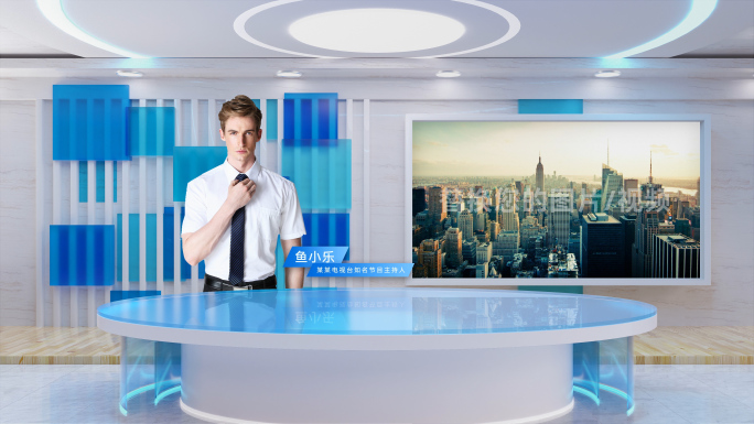 蓝色虚拟演播室新闻背景虚拟直播间模板