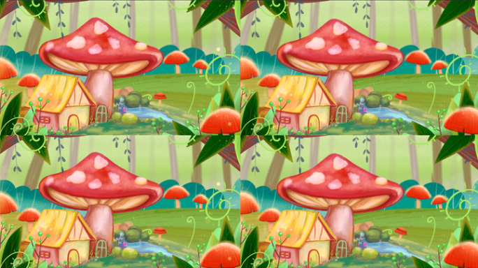 蘑菇屋背景卡通背景茅草屋动物的家