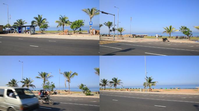 城市街头风景，斯里兰卡首都科伦坡海边