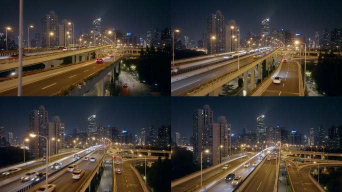 上海延安立交车流航拍夜景