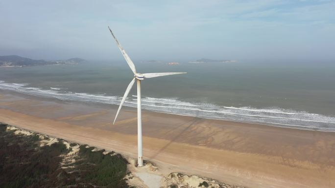 原创 福建福州长江澳风力发电海滩旅游风光