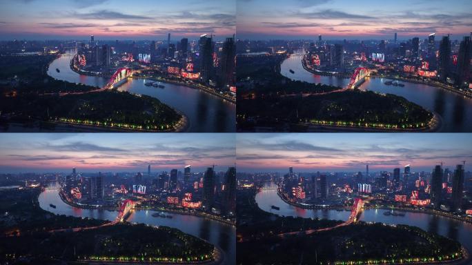 武汉晴川桥夜景航拍