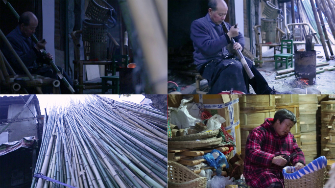 传统竹梯制作竹制品市场  实拍