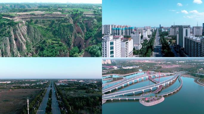 4K城市庆阳、高速公路、高架桥、十字路口