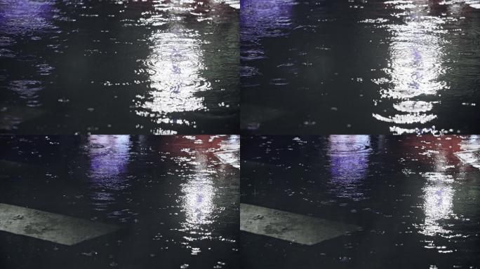 夜晚下雨-路面雨滴