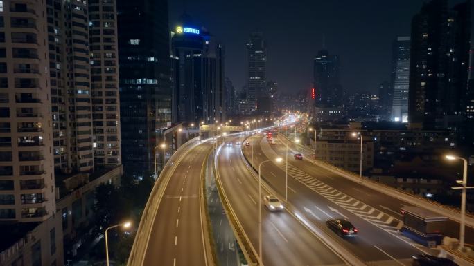 上海延安立交车流航拍夜景