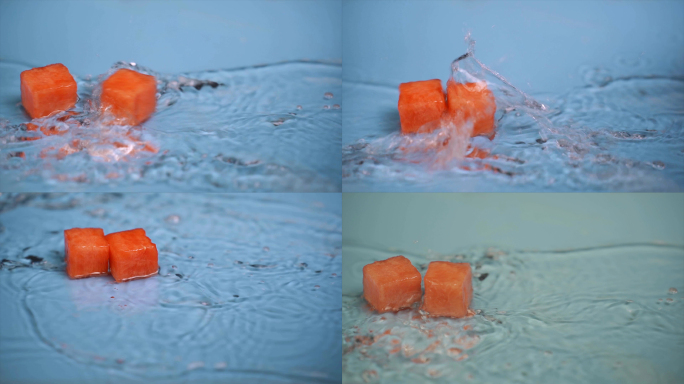西瓜方块碰撞撞击水花飞溅创意水果广告实拍