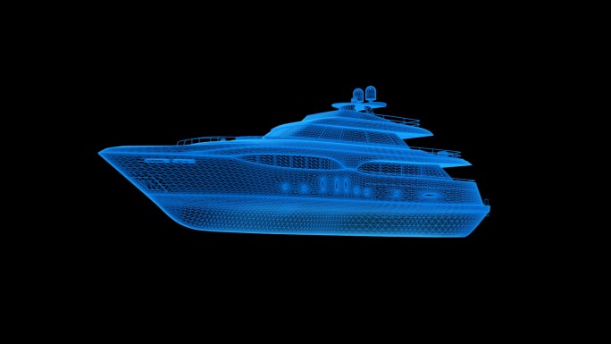 蓝色科技线条全息游轮游艇透明通道素材