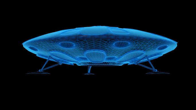 蓝色科技线条全息UFO飞碟透明通道素材