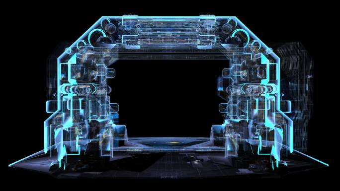 全息科技机械门打开透明通道素材