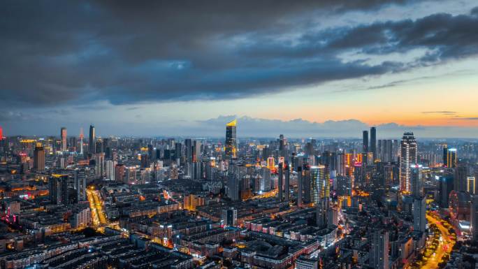 沈阳北站夜景城市天际线航拍延时摄影地产