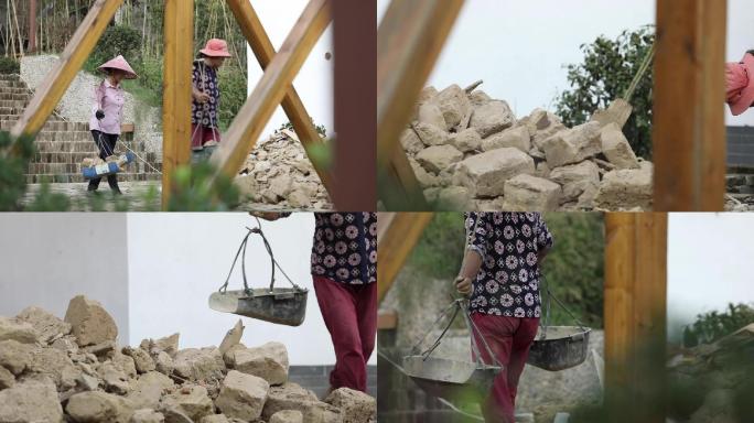 农村妇女搬运石块