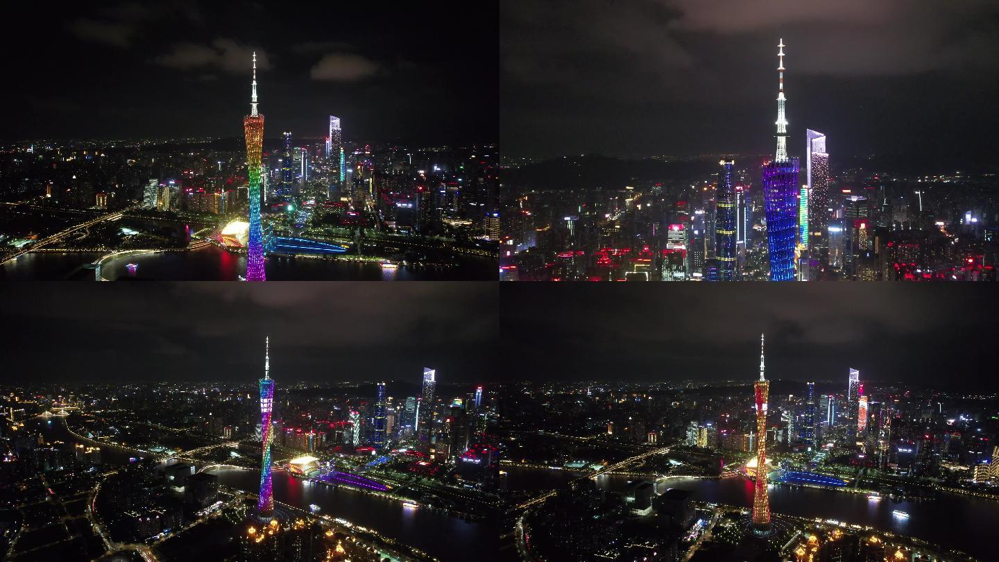 广州珠江新城夜景航拍延时4k