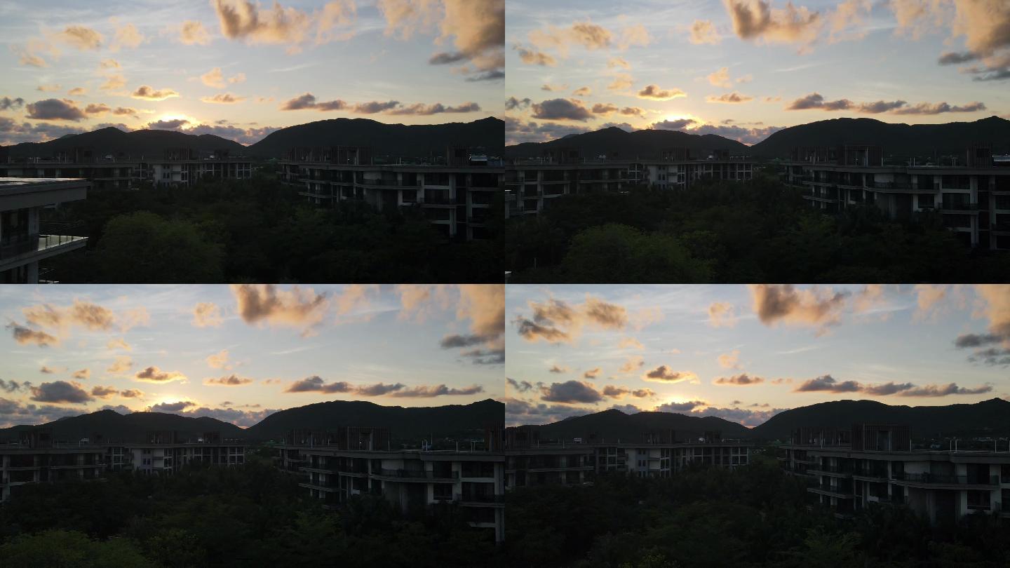 亚龙湾环山方向夕阳落山延迟摄影