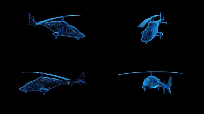 蓝色科技线条全息直升飞机透明通道素材