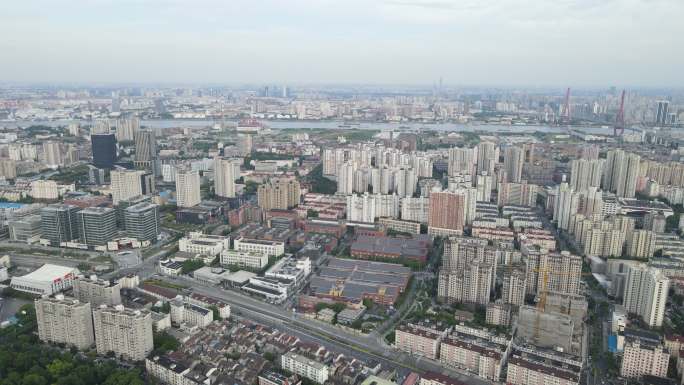 上海杨浦区黄兴公园地标建筑全景4K航拍