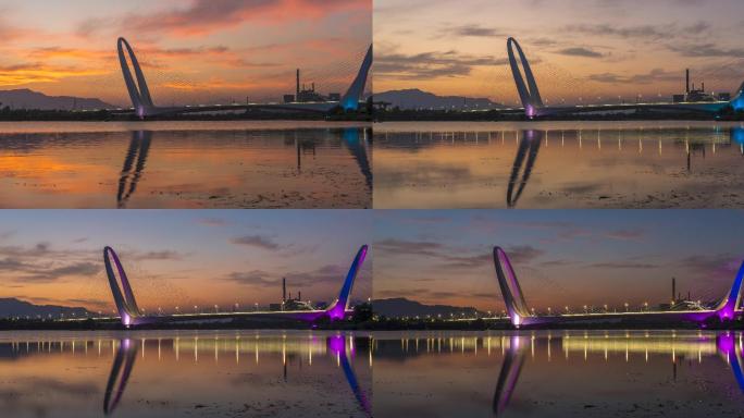 北京首钢大桥夕阳火烧云日转夜延时摄影