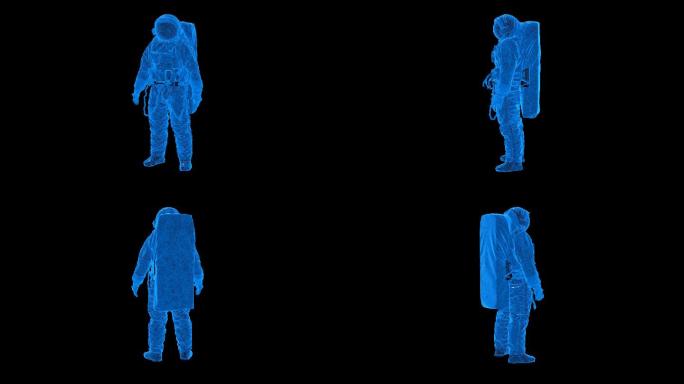 蓝色科技线条全息宇航员透明通道素材