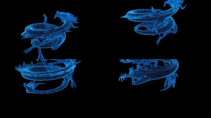 蓝色科技线条全息龙盘旋透明通道素材