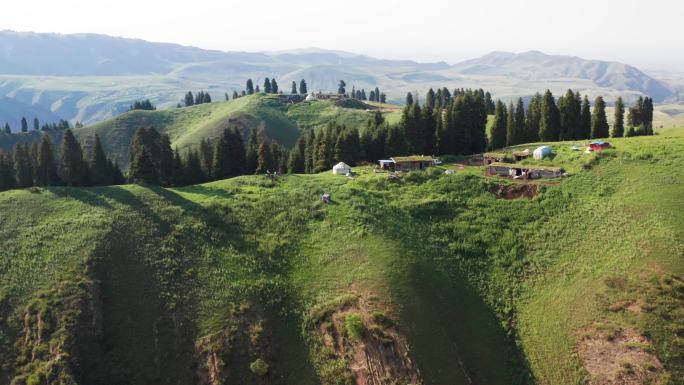 新疆天山悬崖上生活的牧民航拍4K