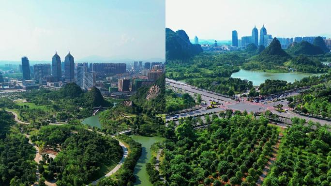 竖屏航拍桂林城市风光临桂新区2022
