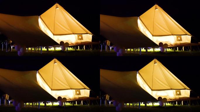 露营帐篷野外夜晚彩灯亲子家庭露宿天幕户外