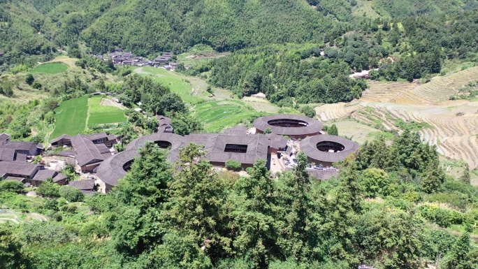 福建土楼航拍田螺坑漳州南靖土楼古镇房屋