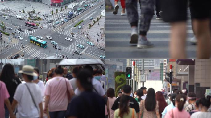 城市人流 十字路口车流 人群过马路