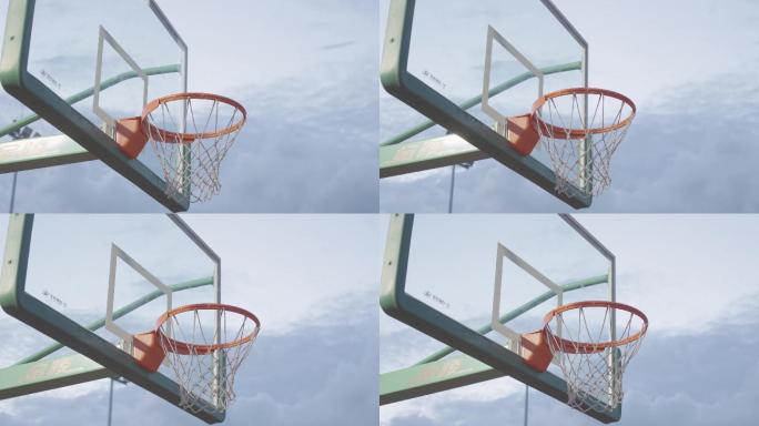 4K正版-蓝天白云下的篮球架篮球框01
