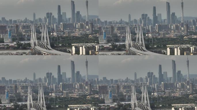 广州洛溪大桥远眺广州塔珠江新城日落全貌