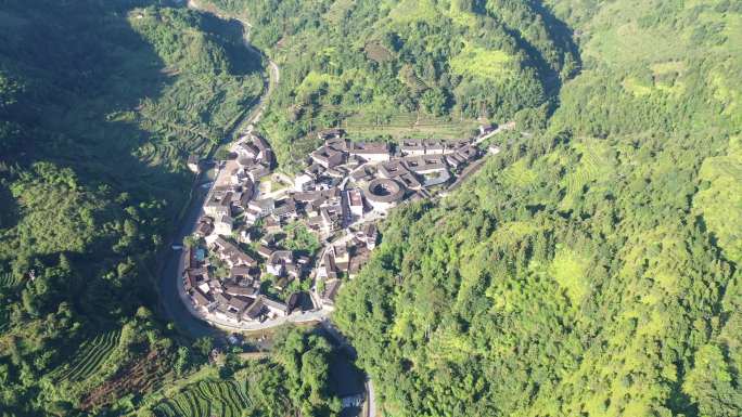 福建漳州南靖土楼古村落乡村古镇塔下村航拍