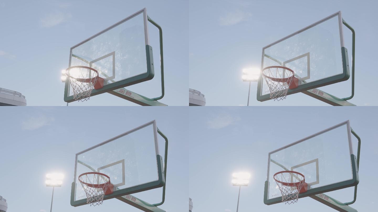 4K正版-蓝天白云下的篮球架篮球框05
