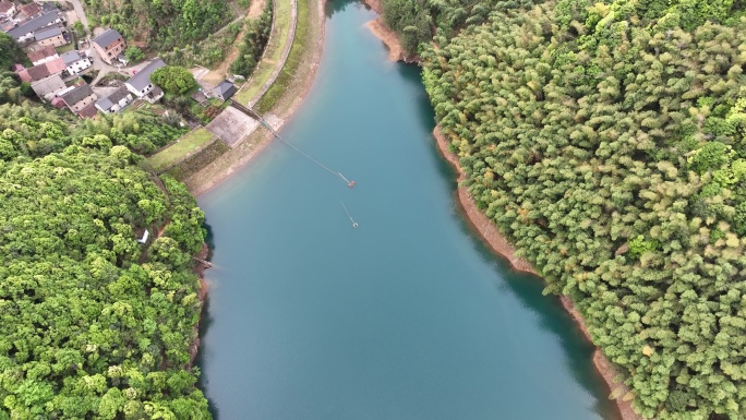 航拍山水浙江农村竹林竹山水库饮用水