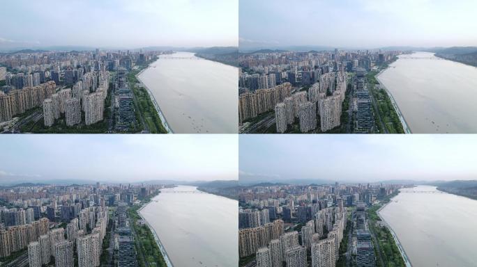 航拍杭州滨江城区现代城市风光