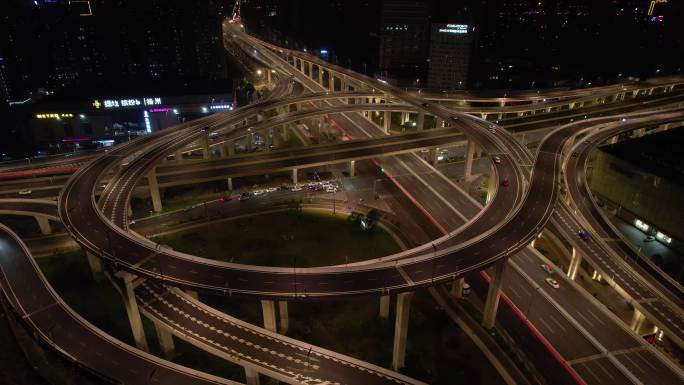 扬州快速路高架车流夜景航拍