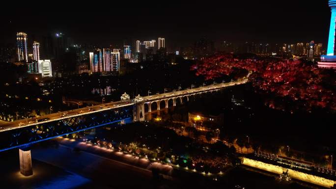 武汉长江大桥夜景航拍