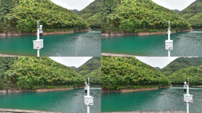 航拍浙江青山绿水竹山饮用水电子监控摄像头